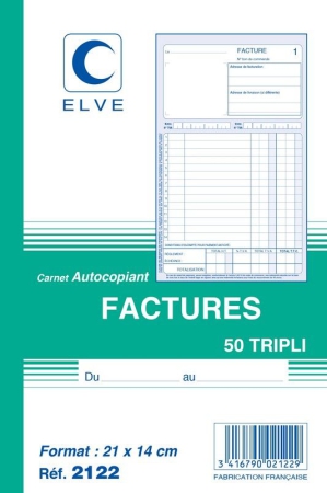 Elve 2122 - Carnet Factures - A5 - 50 tripli