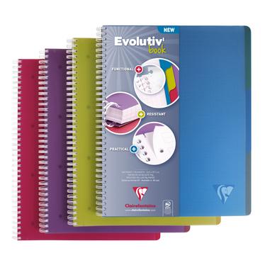 Clairefontaine 329155C - Cahier Linicolor Intensive Evolutiv'book A4+,  240p./120 feuilles détachables 90 g/m² reliure intégrale, couv. polypro  assortis, quadrillé 5x5 cadré