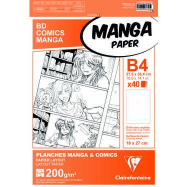 Clairefontaine 94048C - Etui de 40 feuilles de papier Manga 200g/m², format  B4, avec grille casée