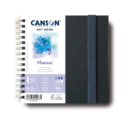 Canson C31200L004 - Album spiralé 24 feuilles Art Book Montval® 20x20  300g/m², grain fin blanc