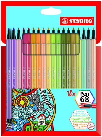 Stabilo EO6818-22 - Etui carton de 18 feutres Pen 68, pointe M, couleurs  'cocooning nature' assorties (18)