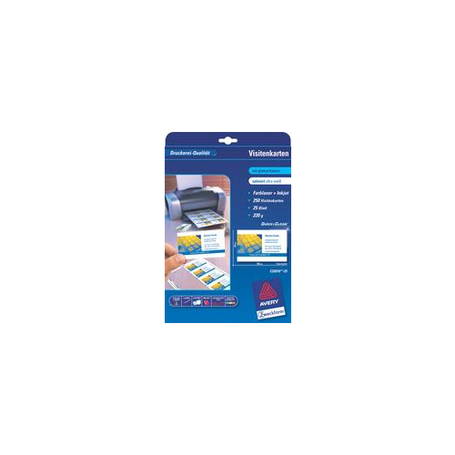 AVERY C2359-25 - 75 Cartes De Correspondance Recto-Verso Premium 210x99 Mm, 220g/m² Satiné Blanc, Bords Parfaits, Imprimante Laser