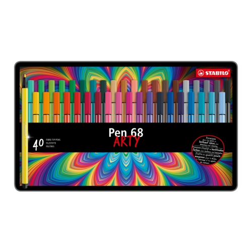 STABILO Pen 68 Brush – 30 Feutres Pinceau Aquarellables – Boîte Métal – Gamme ARTY – Non Dessèchement