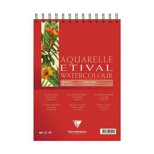 Clairefontaine 96408C Bloc Encollé 4 Côtés Fontaine - 25 Feuilles Papier Aquarelle Blanc 100% Coton Grain Demi-Satiné Qualité Professionnelle 36x48 cm 300g
